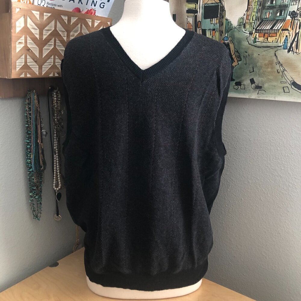 Tasso Elba Charcoal Gray V Neck Cotton Cashmere Sweater Vest Medium M Preppy